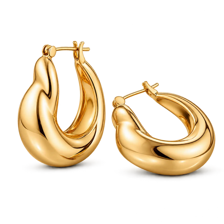 Sculptural polished gold hoop earrings